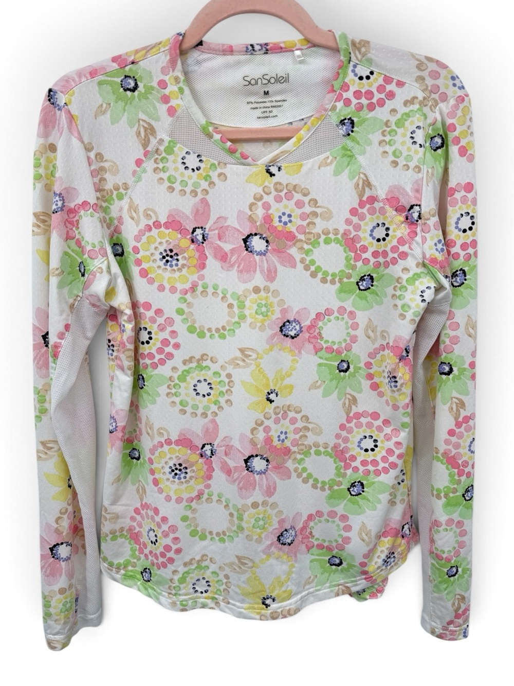 SanSoleil Women’s Golf Outdoors Top Floral White UPF 50 Sun Protection